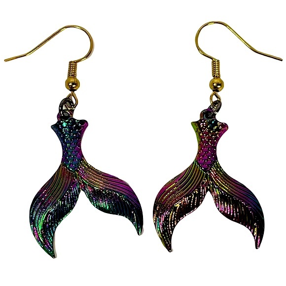 Rainbow metallic metal mermaid tail earrings NEW - Picture 1 of 6